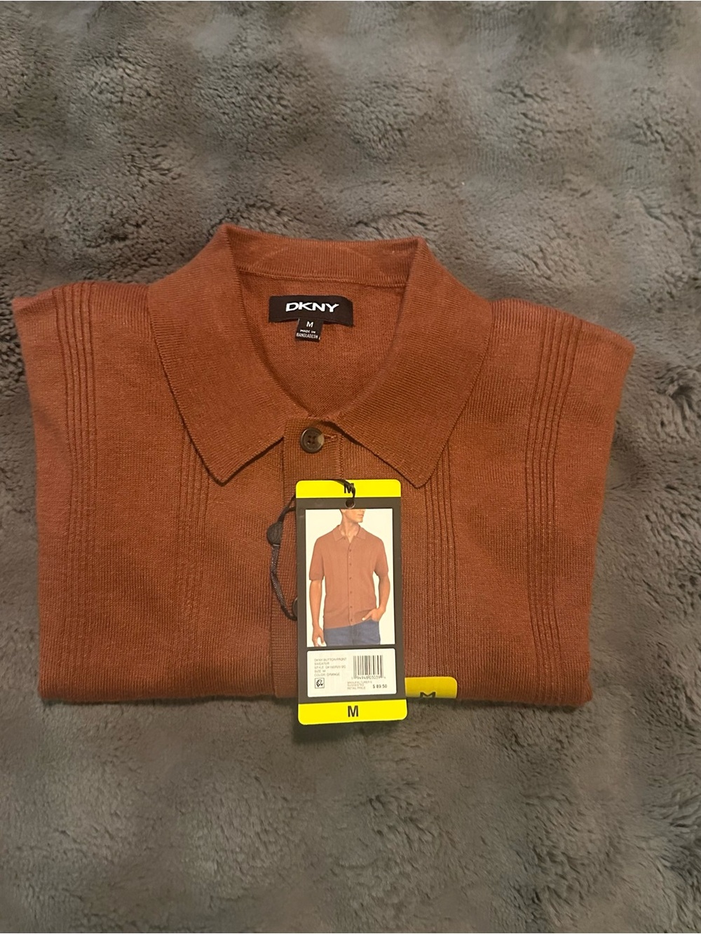 DKNY Men’s Short Sleeve Button Shirt - Rust Orange - Picture 6 of 7